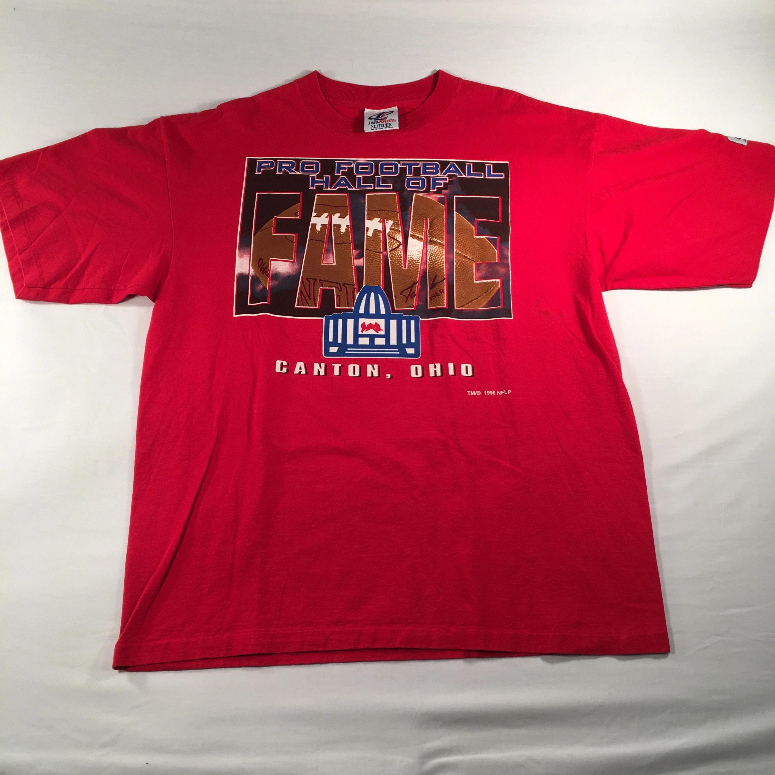 Logo Athletic Pro Football Hall Of Fame Canton NFL Single Stitch 90s Tshirt Pullover Hoodie Crewneck Sweatshirt Reprinted Full Color Full Size Gifts For NFL Fans