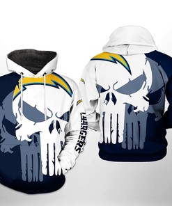 Los Angeles Chargers Nfl Team Skull 3D All Over Print Zip Up Hoodie Option