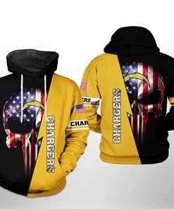 Los Angeles Chargers Nfl Us Flag Skull Team 3D All Over Print Zip Up Hoodie Option