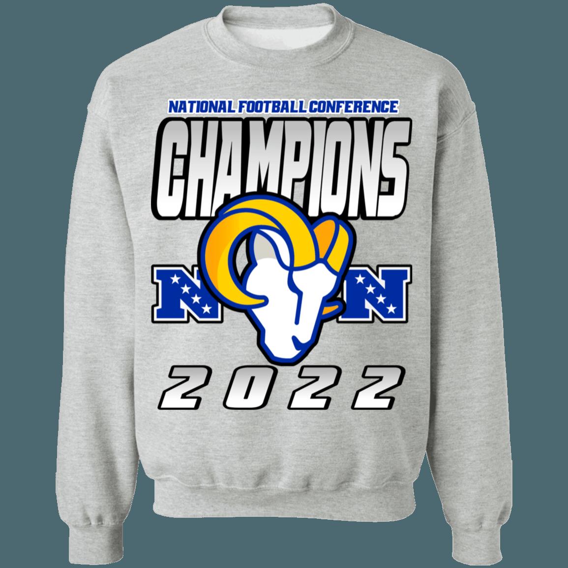 Los Angeles Rams 2022 NFC Champions Retro NFL Crewneck Sweatshirt Hoodie Shirt Gifts for Fans - Image 2
