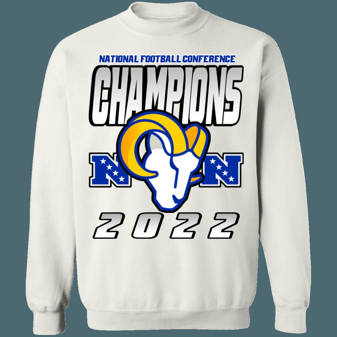 Los Angeles Rams 2022 NFC Champions Retro NFL Crewneck Sweatshirt Hoodie Shirt Gifts for Fans - Image 3