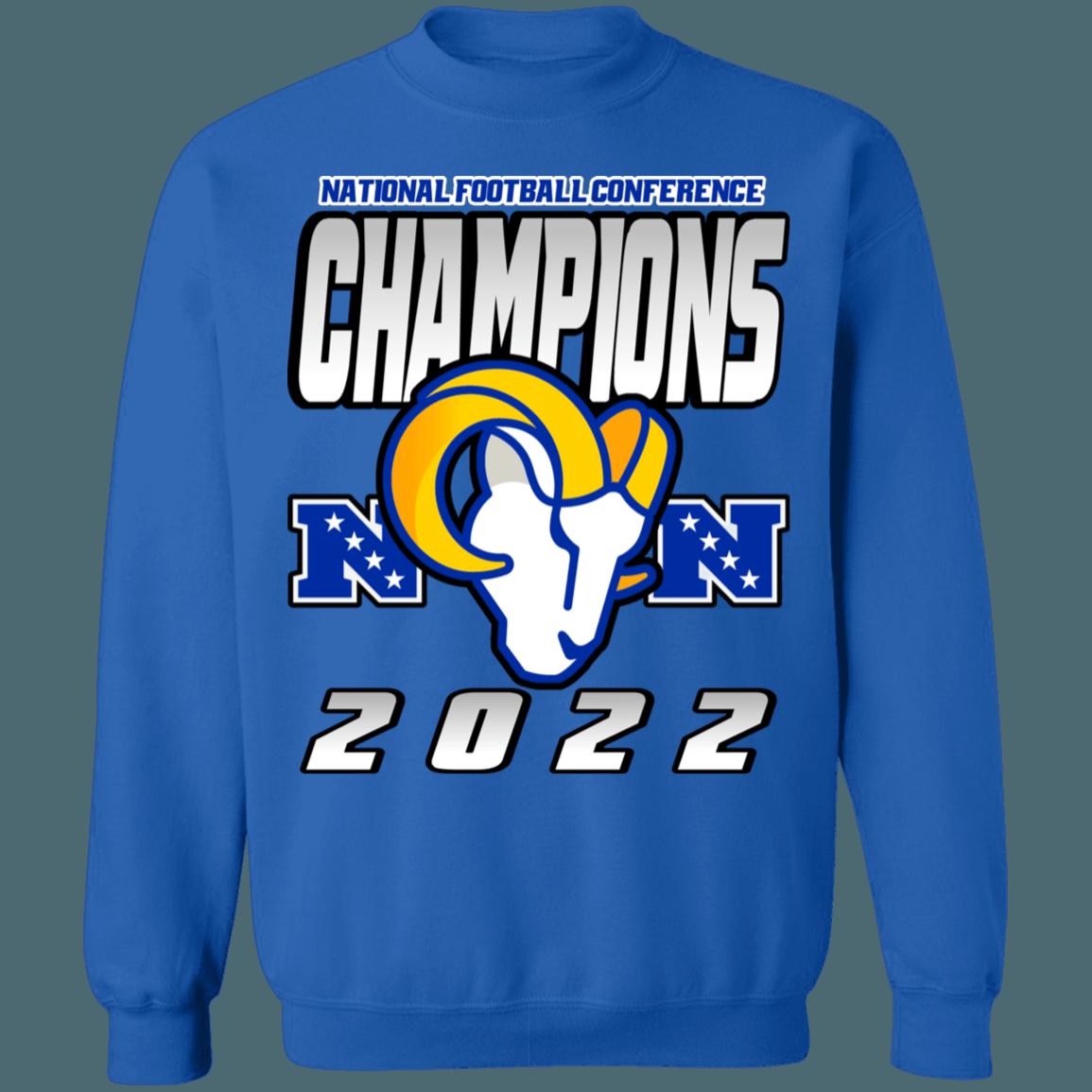 Los Angeles Rams 2022 NFC Champions Retro NFL Crewneck Sweatshirt Hoodie Shirt Gifts for Fans - Image 4