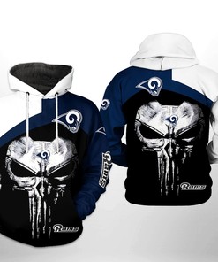 Los Angeles Rams Nfl Skull Punisher Team 3D All Over Print Zip Up Hoodie Option