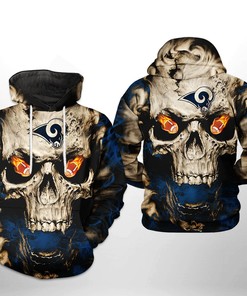 Los Angeles Rams Nfl Skull Team 3D All Over Print Zip Up Hoodie Option