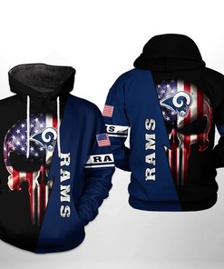Los Angeles Rams Nfl Us Flag Skull Team 3D All Over Print Zip Up Hoodie Option