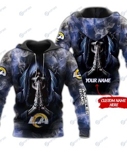 Los Angeles Rams Skull Nfl Custom Name 3D All Over Print Hoodie