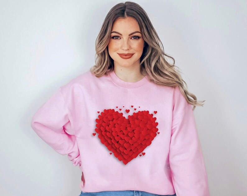 Love 3D Hearts Sweatshirt, Pile of Hearts Love Crewneck Valentine Gifts - Image 2