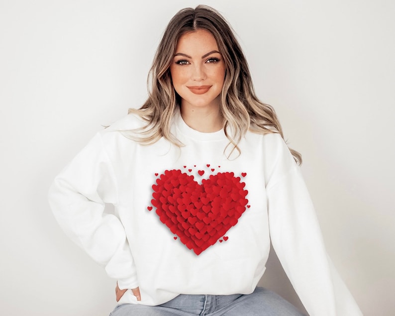 Love 3D Hearts Sweatshirt, Pile of Hearts Love Crewneck Valentine Gifts - Image 3