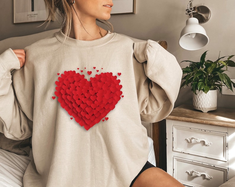 Love 3D Hearts Sweatshirt, Pile of Hearts Love Crewneck Valentine Gifts - Image 4