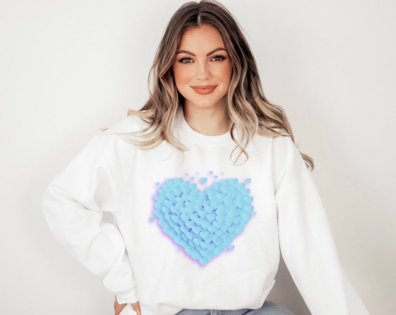 Love 3D Hearts Sweatshirt, Pile of Hearts Love Crewneck, Valentine's Pink Red Purple Blue Black 3D Hearts Graphic, Pile of Love Unisex Top - Image 2