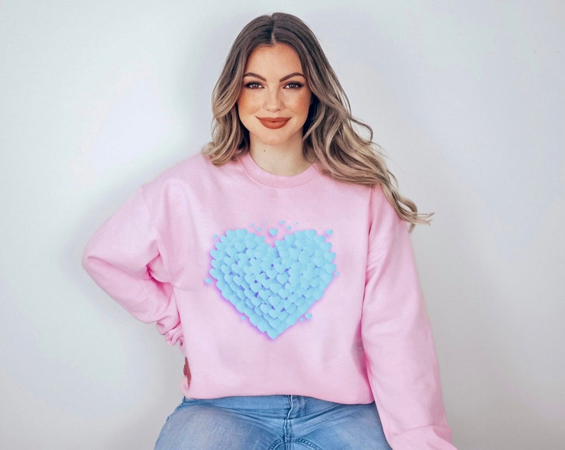 Love 3D Hearts Sweatshirt, Pile of Hearts Love Crewneck, Valentine's Pink Red Purple Blue Black 3D Hearts Graphic, Pile of Love Unisex Top - Image 3
