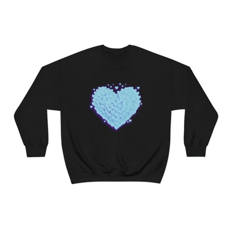 Love 3D Hearts Sweatshirt, Pile of Hearts Love Crewneck, Valentine's Pink Red Purple Blue Black 3D Hearts Graphic, Pile of Love Unisex Top - Image 4