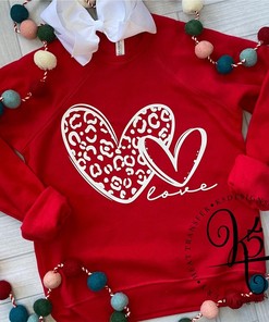 Love Crew Sweatshirt, Double Love Leopard, Valentines Tee, Girls Valentines Day Shirt, Toddler, Youth