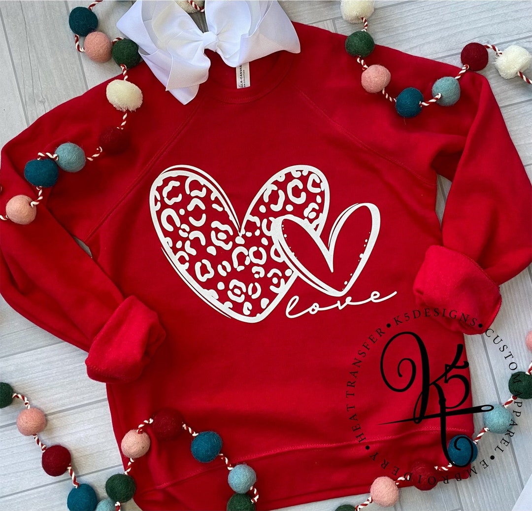 Love Crew Sweatshirt, Double Love Leopard, Valentines Tee, Girls Valentines Day Shirt, Toddler, Youth