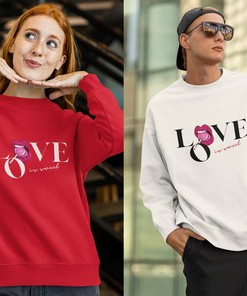 Love Is Sweet Unisex Crewneck Sweatshirt, Sweatshirt For Valentines, Unisex Sweatshirt, Lips Printed, Couple Sweatshirt