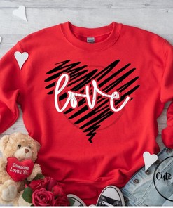 Love Scribble Heart Valentine's Day Personalized Custom Gildan 18000 Adult Unisex Crewneck Sweatshirt 18500 Hoodie Gift