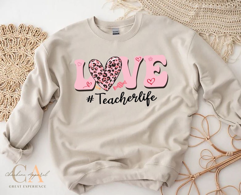 Love Teacher Life Sweatshirt, Teacher Valentine Shirt, Valentine Shirt For Teacher, Retro Valentines Sweater, Teacher Sayings Unisex T-Shirt - Image 3