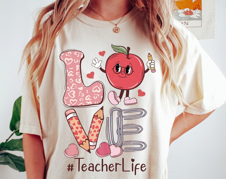 Love Teacher Valentine Shirt, Teacher Valentines Gift, Candy Conversation Hearts Shirt, Leopard Print Tshirt, Trendy Retro Valentines Day Outfit - Image 2