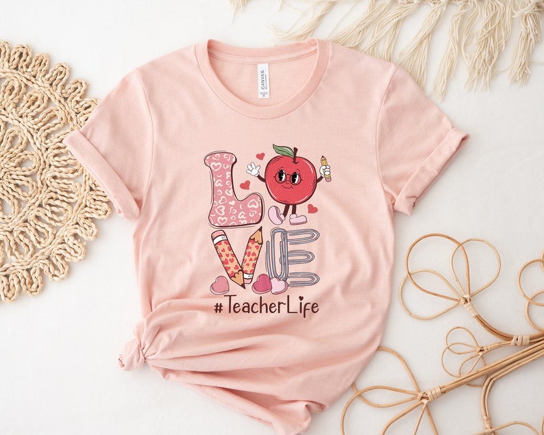 Love Teacher Valentine Shirt, Teacher Valentines Gift, Candy Conversation Hearts Shirt, Leopard Print Tshirt, Trendy Retro Valentines Day Outfit - Image 3