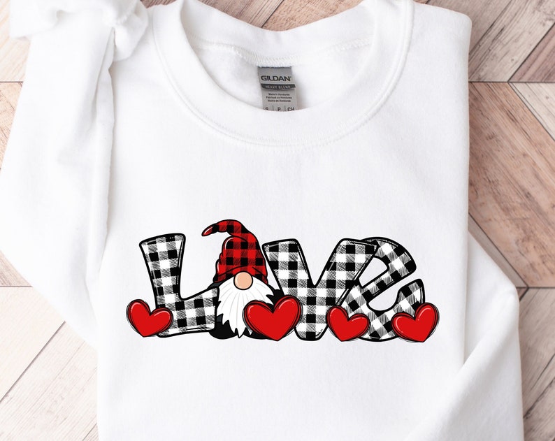 Love Valentine Gnome Valentine, Valentine Gnome Buffalo Plaid Sweatshirt, Valentines Day, Valentines Day Sweatshirt, Valentines Day Gift - Image 2