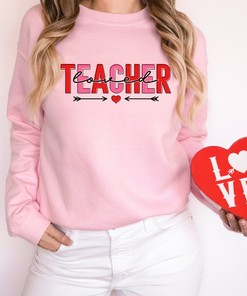 Loved Teacher Valentine's Printed Sweatshirt, Arrow With Heart Sweater, Cute Valentines Shirt, Vday Sweatshirt, Valentines Day Gift