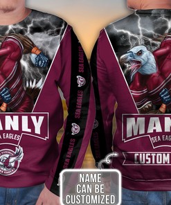Manly Warringah Sea Eagles 3D Hoodie Nrl 3D Hoodie Mascot Custom Name 3D All Over Printed Hoodie