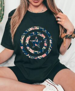 Marvel Avengers Captain America Floral Icon T-Shirt, Marvel Family Party Gift, Disneyland Family Trip Vacation 2022 Gift Unisex T-shirt Kid