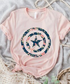 Marvel Avengers Captain America Floral Icon T-Shirt, Marvel Family Party Gift, Disneyland Family Trip Vacation 2022 Gift Unisex T-shirt Kid