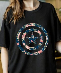 Marvel Avengers Captain America Floral Icon T-Shirt, Marvel Family Party Gift, Disneyland Family Trip Vacation 2022 Gift Unisex T-shirt Kid