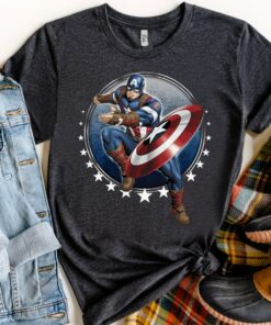 Marvel Avengers Captain America Shield Throw Stars Graphic Shirt, MCU Studios Trip Unisex T-shirt Family Birthday Gift Adult Kid Toddler Tee