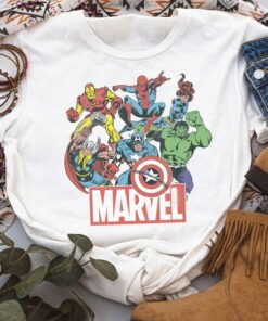 Marvel Avengers Team Retro Comic Vintage Graphic Shirt Unisex T-shirt Birthday Shirt Gift For Men Women Kid Hoodie Sweatshirt Toddler Shirt