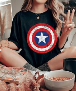 Marvel Captain America Shield Logo Shirt Retro Marvel Comic Shirt Disneyland Vacation Holiday Unisex Adult T-shirt Kid Tee Hoodie Sweatshirt