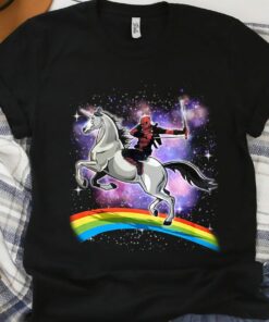 Marvel Deadpool Riding A Unicorn On A Rainbow T-Shirt Unisex T-shirt Birthday Shirt Gift For Men Women Kid Hoodie Sweatshirt Toddler Shirt