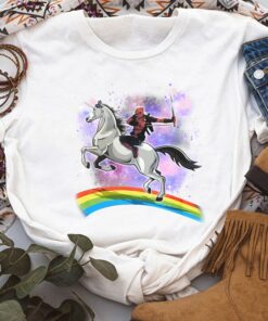 Marvel Deadpool Riding A Unicorn On A Rainbow T-Shirt Unisex T-shirt Birthday Shirt Gift For Men Women Kid Hoodie Sweatshirt Toddler Shirt