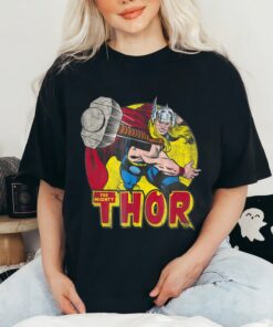 Marvel Mighty Thor Hammer Throw Vintage Graphic T-Shirt Retro Marvel Comic Shirt Unisex Adult T-shirt Kid Tee Hoodie Sweatshirt