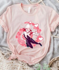 Marvel Spider-Man Into the Spider-Verse Gwen Stacy Hearts Shirt, Marvel Family Party Gift, Disneyland Vacation Gift Unisex T-shirt