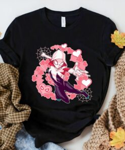 Marvel Spider-Man Into the Spider-Verse Gwen Stacy Hearts Shirt, Marvel Family Party Gift, Disneyland Vacation Gift Unisex T-shirt