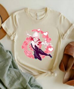 Marvel Spider-Man Into the Spider-Verse Gwen Stacy Hearts Shirt, Marvel Family Party Gift, Disneyland Vacation Gift Unisex T-shirt