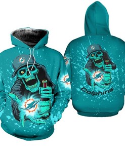 Miami Dolphins Hoodie Skull 3D Hoodie Zip Hoodie, Nfl 3D All Over Print Hoodie Zip Hoodie