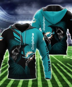 Miami Dolphins Hoodie Skull Skeleton Custom Name 3D Hoodie Zip Hoodie, Nfl 3D All Over Print Hoodie Zip Hoodie