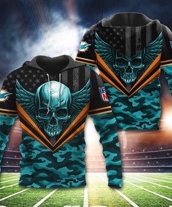Miami Dolphins Skull Wings 3D Hoodie Zip Hoodie, Nfl 3D All Over Print Hoodie Zip Hoodie