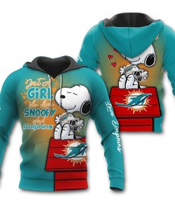 Miami Dolphins Snoopy Girl 3D Hoodie Zip Hoodie, Nfl 3D All Over Print Hoodie Zip Hoodie