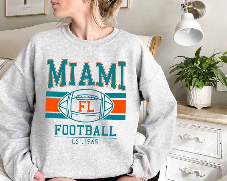 Miami Football Sweatshirt, Vintage Retro Miami Football Crewneck Sweatshirt, American Football Fan, NFL Shirt - Image 2