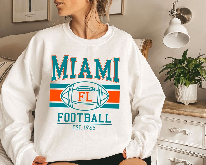 Miami Football Sweatshirt, Vintage Retro Miami Football Crewneck Sweatshirt, American Football Fan, NFL Shirt - Image 3