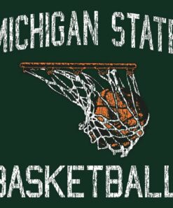 Michigan State Spartans Faded Retro Basketball Shirt Sweatshirt Pullover Hoodie Reprinted Full Color Full Size