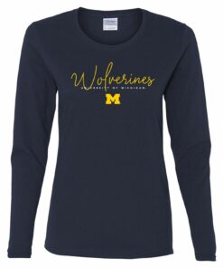 Michigan Wolverines Thin Script Womens Shirt Sweatshirt Pullover Hoodie Reprinted Full Color Full Size