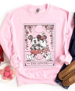 Mickey And Minnie Tarot Card Valentine Sweatshirt The Lover Valentine's Day Shirt Vintage Disneyland T-Shirt Disney Couple Shirt Gift