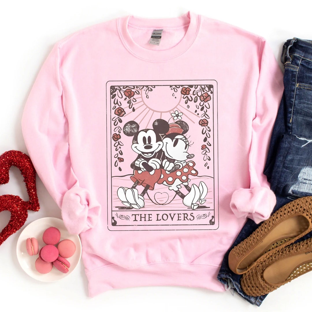 Mickey And Minnie Tarot Card Valentine Sweatshirt The Lover Valentine's Day Shirt Vintage Disneyland T-Shirt Disney Couple Shirt Gift