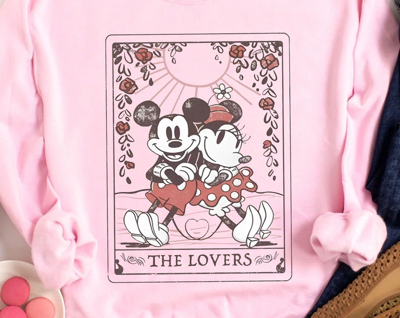 Mickey And Minnie Tarot Card Valentine Sweatshirt The Lover Valentine's Day Shirt Vintage Disneyland T-Shirt Disney Couple Shirt Gift - Image 2