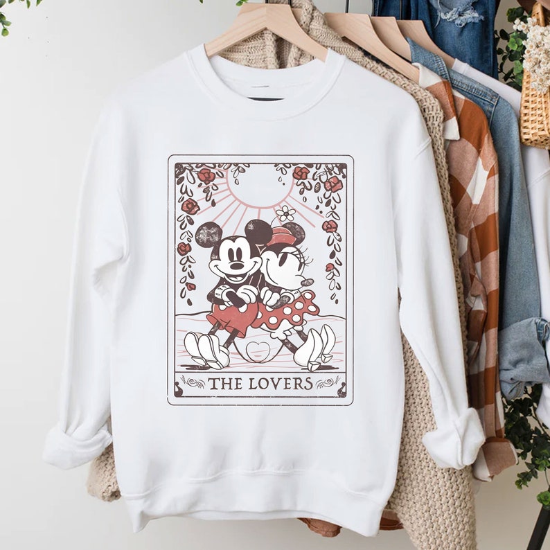 Mickey And Minnie Tarot Card Valentine Sweatshirt The Lover Valentine's Day Shirt Vintage Disneyland T-Shirt Disney Couple Shirt Gift - Image 3